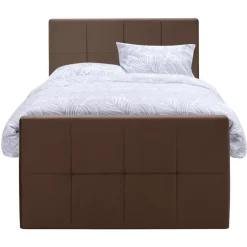 Leen Bakker Boxspring met opbergruimte en voetbord Liv geblokt - bruin - 120x200cm New