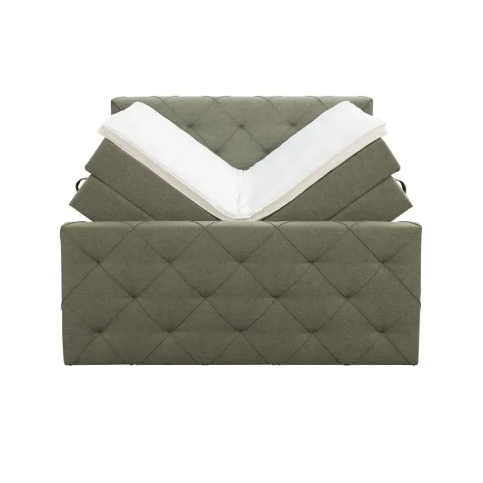 Leen Bakker Boxspring met opbergruimte en voetbord Liv geruit - groen - 140x200cm Hot