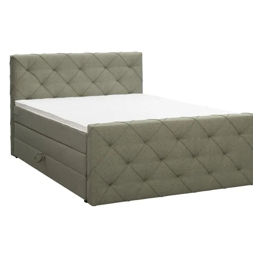 Leen Bakker Boxspring met opbergruimte en voetbord Liv geruit - groen - 140x200cm Hot