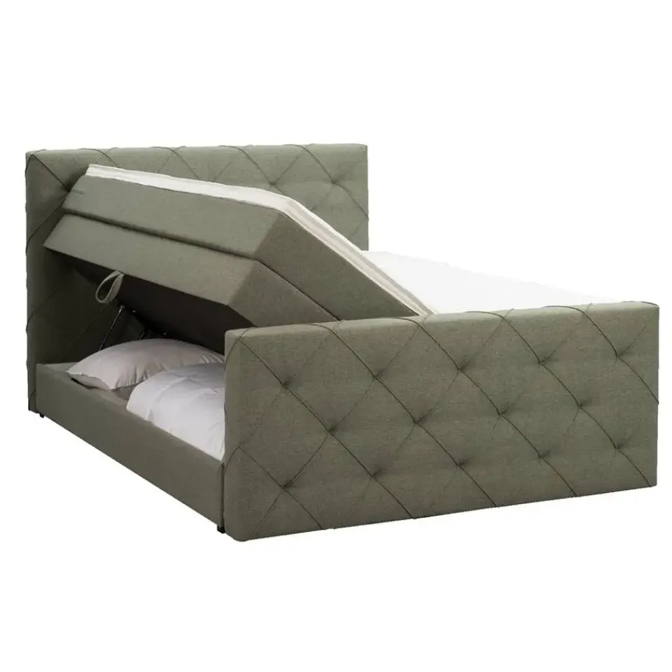 Leen Bakker Boxspring met opbergruimte en voetbord Liv geruit - groen - 140x200cm Hot