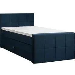Leen Bakker Boxspring met opbergruimte en voetbord Liv geblokt - blauw - 120x200cm Discount