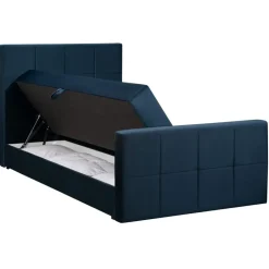 Leen Bakker Boxspring met opbergruimte en voetbord Liv geblokt - blauw - 120x200cm Discount