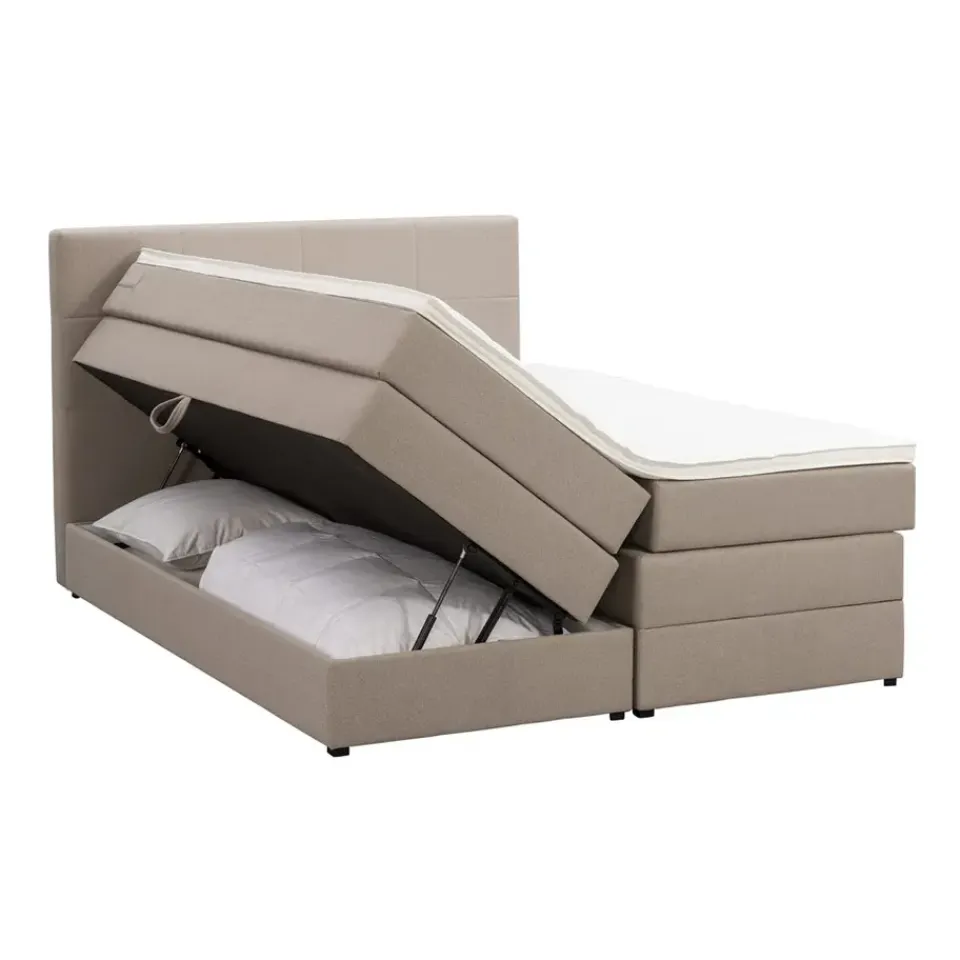 Leen Bakker Boxspring met opbergruimte Liv geblokt - beige - 180x200 cm Online