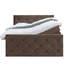 Leen Bakker Boxspring met opbergruimte en voetbord Liv geruit - bruin - 180x200cm Clearance