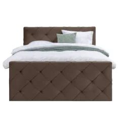 Leen Bakker Boxspring met opbergruimte en voetbord Liv geruit - bruin - 180x200cm Clearance
