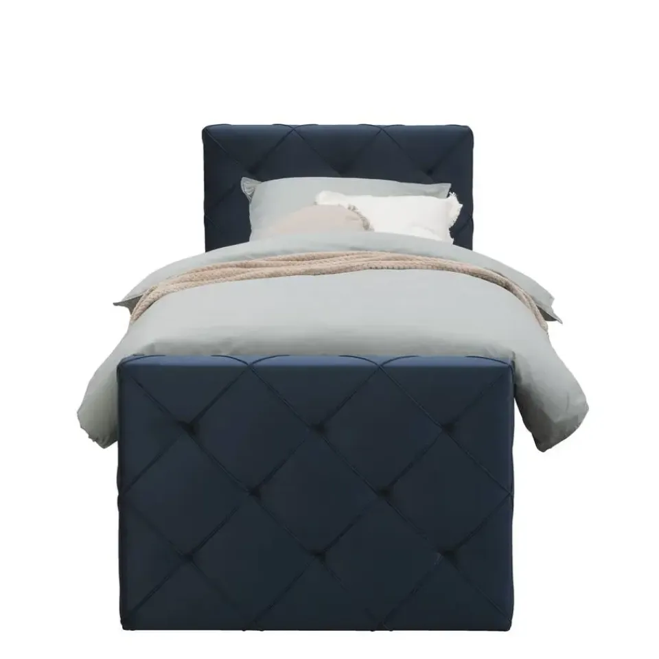 Leen Bakker Boxspring met opbergruimte en voetbord Liv geruit - blauw - 90x200cm Best