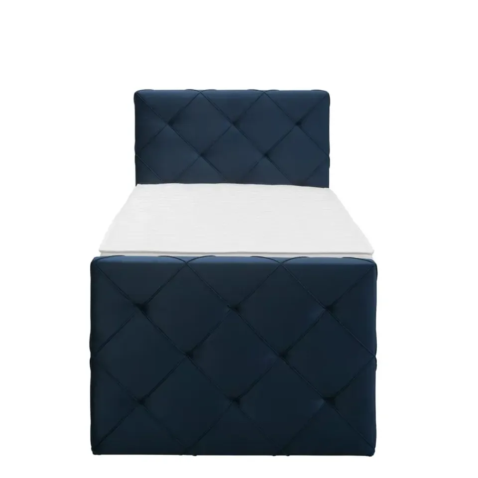Leen Bakker Boxspring met opbergruimte en voetbord Liv geruit - blauw - 90x200cm Best