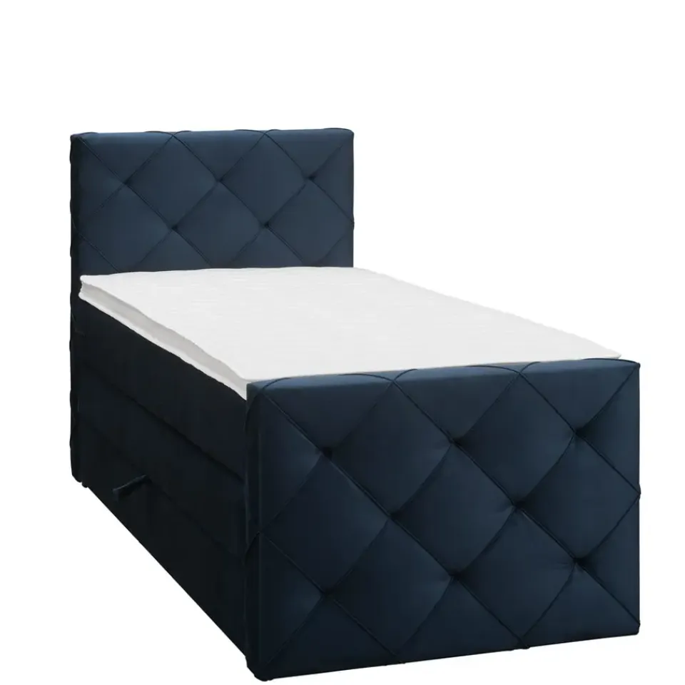 Leen Bakker Boxspring met opbergruimte en voetbord Liv geruit - blauw - 90x200cm Best