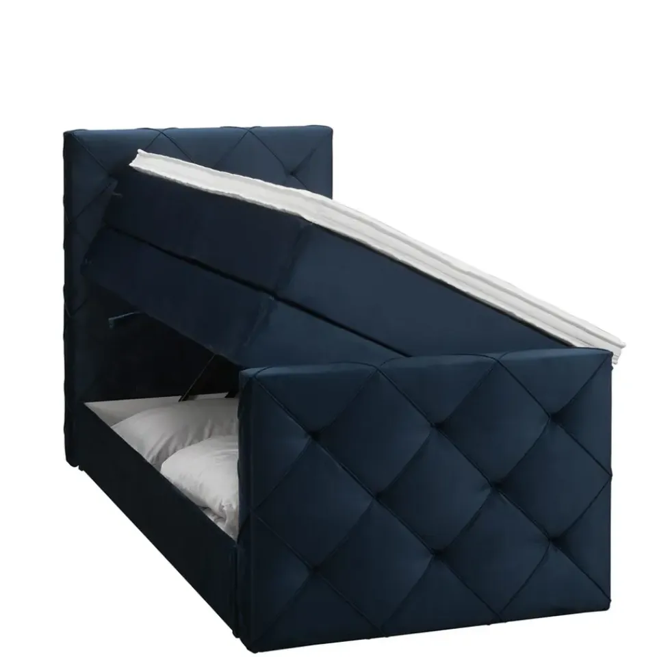 Leen Bakker Boxspring met opbergruimte en voetbord Liv geruit - blauw - 90x200cm Best