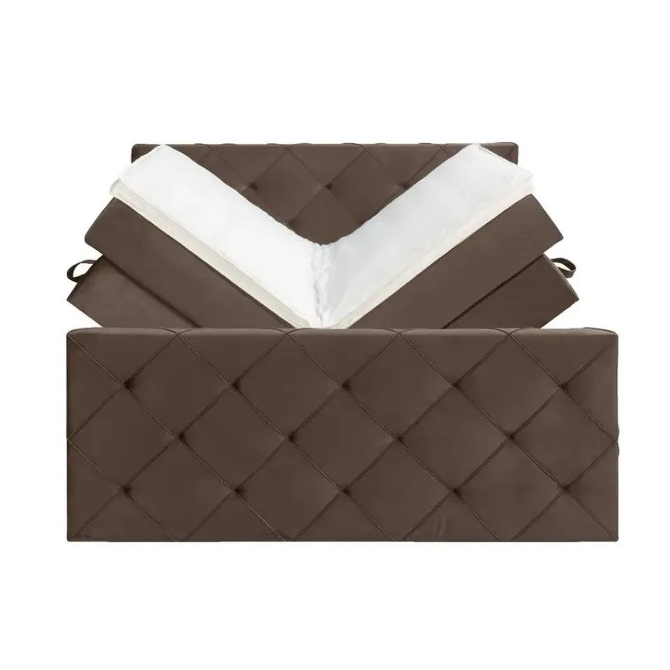 Leen Bakker Boxspring met opbergruimte en voetbord Liv geruit - bruin - 140x200cm