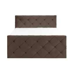 Leen Bakker Boxspring met opbergruimte en voetbord Liv geruit - bruin - 140x200cm