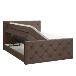 Leen Bakker Boxspring met opbergruimte en voetbord Liv geruit - bruin - 140x200cm