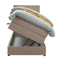 Leen Bakker Boxspring met opbergruimte Liv egaal - beige - 90x200 cm Clearance