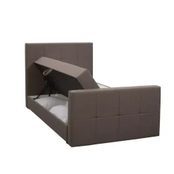 Leen Bakker Boxspring met opbergruimte en voetbord Liv geblokt - donkerbruin - 120x200cm Discount