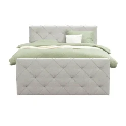 Leen Bakker Boxspring met opbergruimte en voetbord Liv geruit - ecru - 180x200cm Discount
