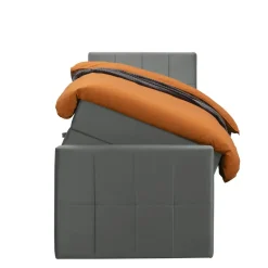 Leen Bakker Boxspring met opbergruimte en voetbord Liv geblokt - grijs - 90x200cm Sale