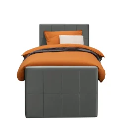 Leen Bakker Boxspring met opbergruimte en voetbord Liv geblokt - grijs - 90x200cm Sale