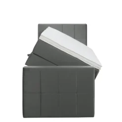 Leen Bakker Boxspring met opbergruimte en voetbord Liv geblokt - grijs - 90x200cm Sale