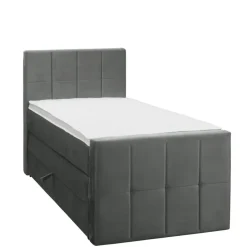 Leen Bakker Boxspring met opbergruimte en voetbord Liv geblokt - grijs - 90x200cm Sale