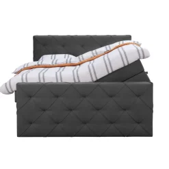 Leen Bakker Boxspring met opbergruimte en voetbord Liv geruit - antraciet - 160x200cm Sale