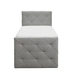 Leen Bakker Boxspring met voetbord Liv geruit - lichtgrijs - 90x200 cm - vierkante poot Discount