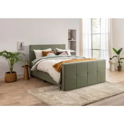 Leen Bakker Boxspring met voetbord Liv geblokt - groen - 120x200 cm - slanke poot Clearance