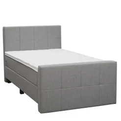 Leen Bakker Boxspring met voetbord Liv geblokt - lichtgrijs - 120x200 cm - vierkante poot Clearance