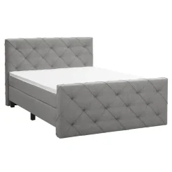 Leen Bakker Boxspring met voetbord Liv geruit - lichtgrijs - 160x200 cm - vierkante poot Discount