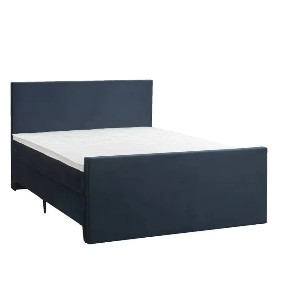 Leen Bakker Boxspring met voetbord Liv egaal - blauw - 180x200 cm - slanke poot Outlet