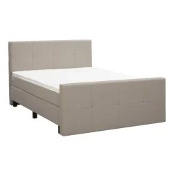 Leen Bakker Boxspring met voetbord Liv geblokt - beige - 180x200 cm - vierkante poot Clearance