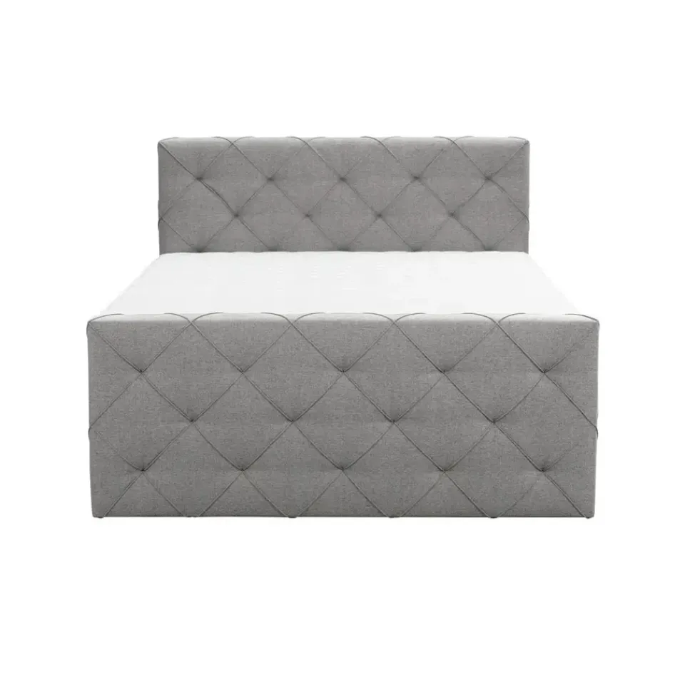 Leen Bakker Boxspring met voetbord Liv geruit - lichtgrijs - 140x200 cm - ronde poot Discount