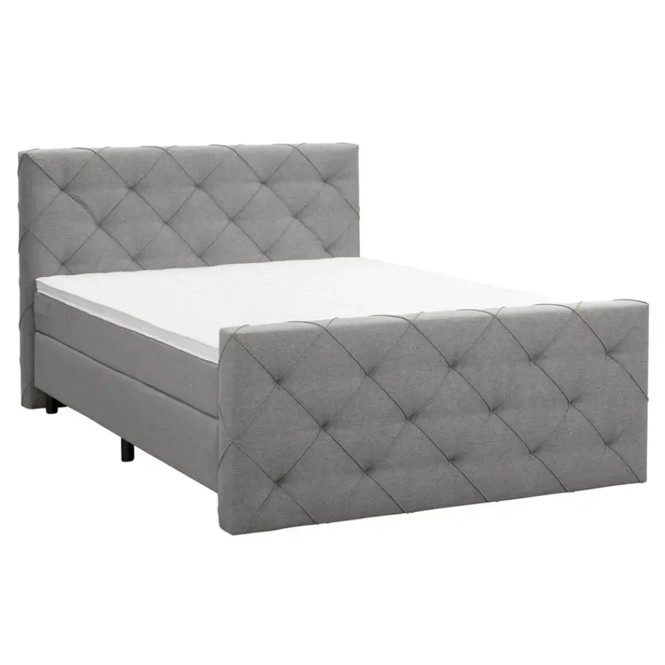 Leen Bakker Boxspring met voetbord Liv geruit - lichtgrijs - 140x200 cm - ronde poot Discount