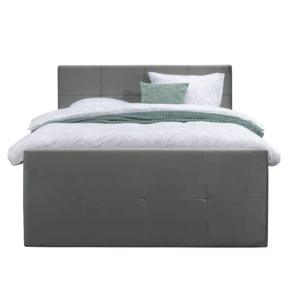 Leen Bakker Boxspring met voetbord Liv geblokt - grijs - 160x200 cm - vierkante poot Clearance