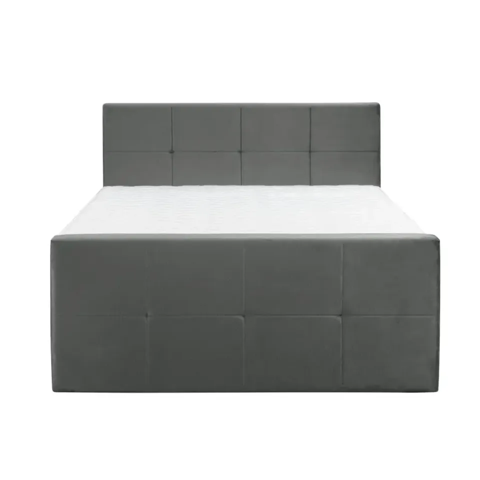 Leen Bakker Boxspring met voetbord Liv geblokt - grijs - 160x200 cm - vierkante poot Clearance