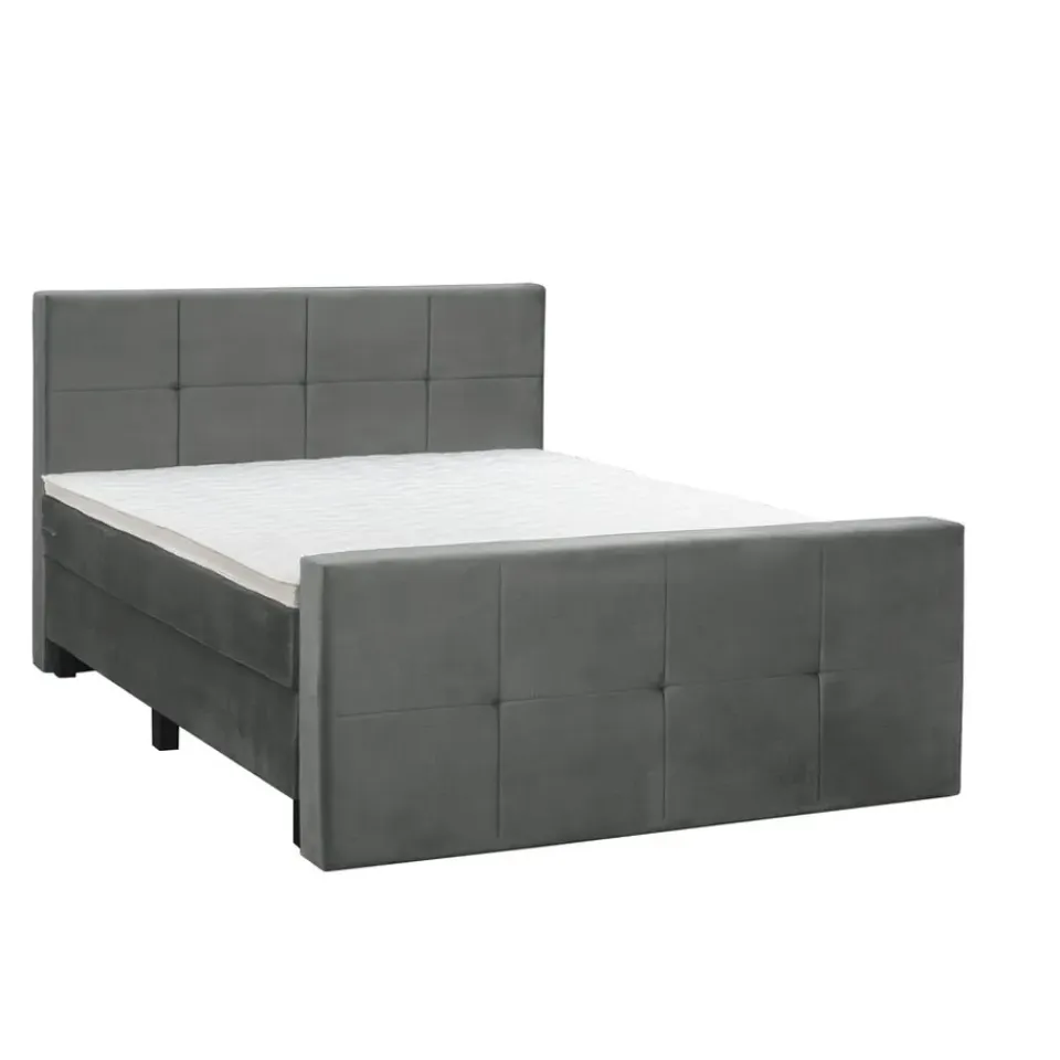 Leen Bakker Boxspring met voetbord Liv geblokt - grijs - 160x200 cm - vierkante poot Clearance