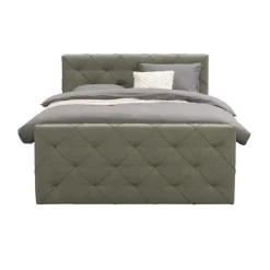 Leen Bakker Boxspring met voetbord Liv geruit - groen - 140x200 cm - vierkante poot New