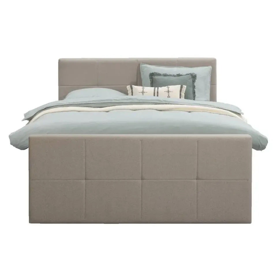 Leen Bakker Boxspring met voetbord Liv geblokt - beige - 160x200 cm - ronde poot Clearance