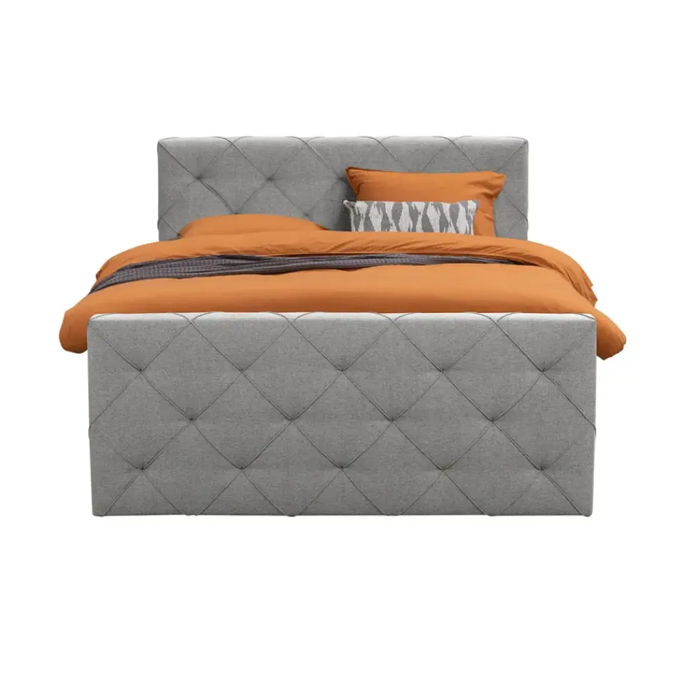 Leen Bakker Boxspring met voetbord Liv geruit - lichtgrijs - 160x200 cm - ronde poot Sale