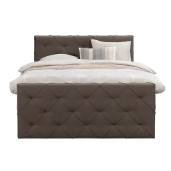 Leen Bakker Boxspring met voetbord Liv geruit - donkerbruin - 180x200 cm - vierkante poot Discount