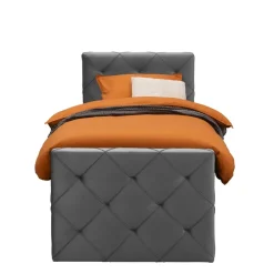 Leen Bakker Boxspring met voetbord Liv geruit - grijs - 90x200 cm - ronde poot Best