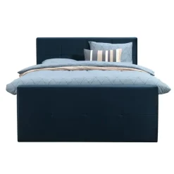 Leen Bakker Boxspring met voetbord Liv geblokt - blauw - 160x200 cm - vierkante poot Best
