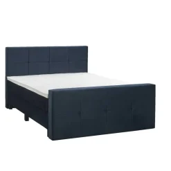 Leen Bakker Boxspring met voetbord Liv geblokt - blauw - 160x200 cm - vierkante poot Best