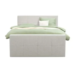 Leen Bakker Boxspring met voetbord Liv geblokt - ecru - 160x200 cm - ronde poot