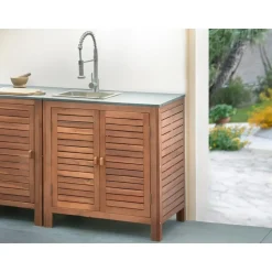 Leen Bakker BRUCOLI - Buitenkeukenkast met spoelbak - Bruin/Zilver - Acaciahout Clearance