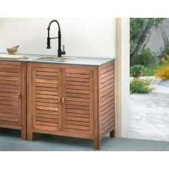 Leen Bakker BRUCOLI - Buitenkeukenkast met spoelbak - Bruin/Zwart - Acaciahout Sale