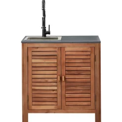 Leen Bakker BRUCOLI - Buitenkeukenkast met spoelbak - Bruin/Zwart - Acaciahout Sale