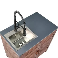 Leen Bakker BRUCOLI - Buitenkeukenkast met spoelbak - Bruin/Zwart - Acaciahout Sale