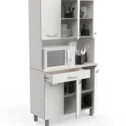 CBA Buffetkast Pavel 185cm hoog - mat wit/acacia met werkblad