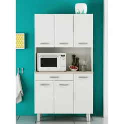 CBA Buffetkast Pavel 185cm hoog - mat wit/acacia met werkblad