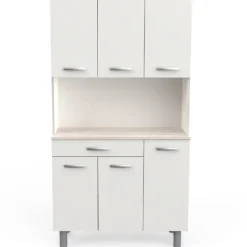 CBA Buffetkast Pavel 185cm hoog - mat wit/acacia met werkblad